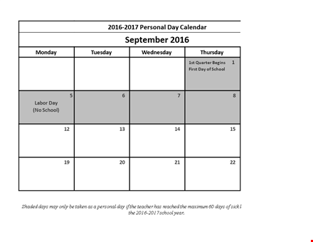 monday personal day calendar for school - plan your personal schedule template