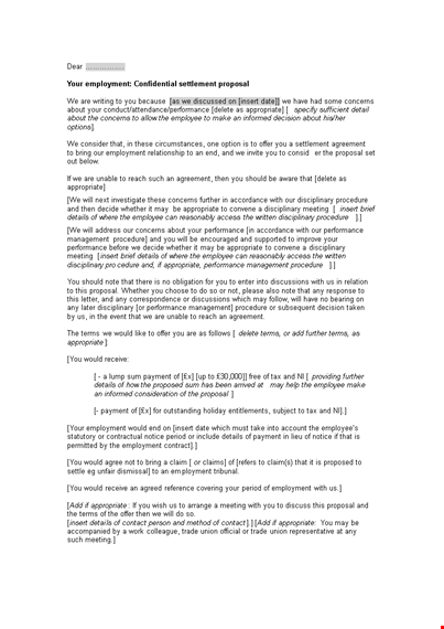 settlement agreement offer letter template