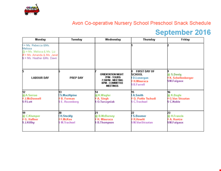 preschool snack schedule template template