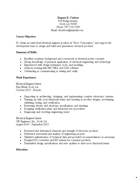 entry level electrical engineering resume template