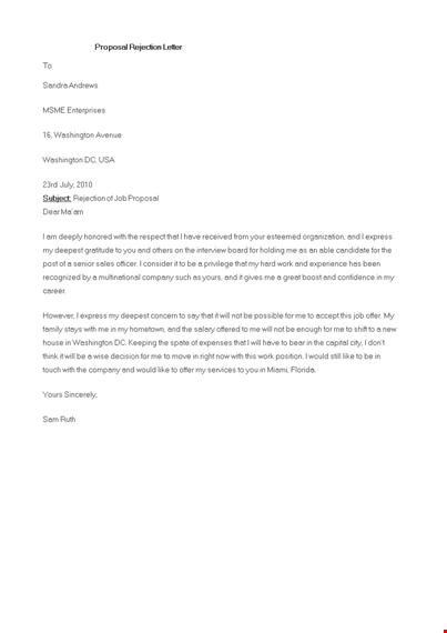proposal rejection letter template
