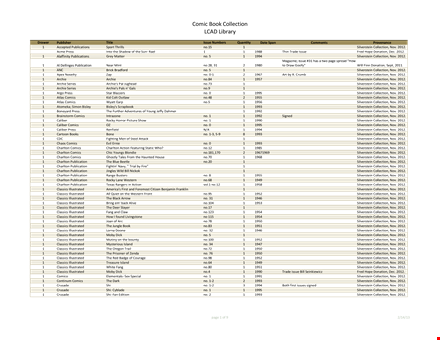 comic book collection list example template