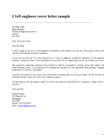 civil engineering resume cover letter template