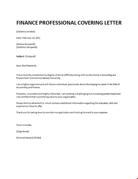 finance professional covering letter template