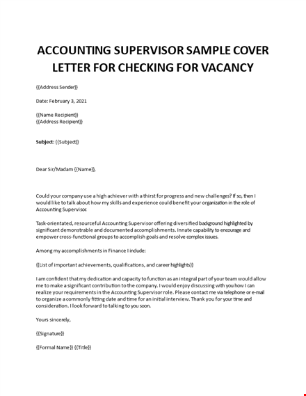 accounting supervisor cover letter example