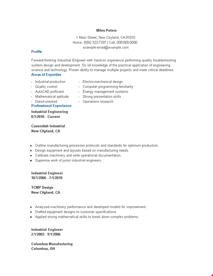 industrial engineering resume word template