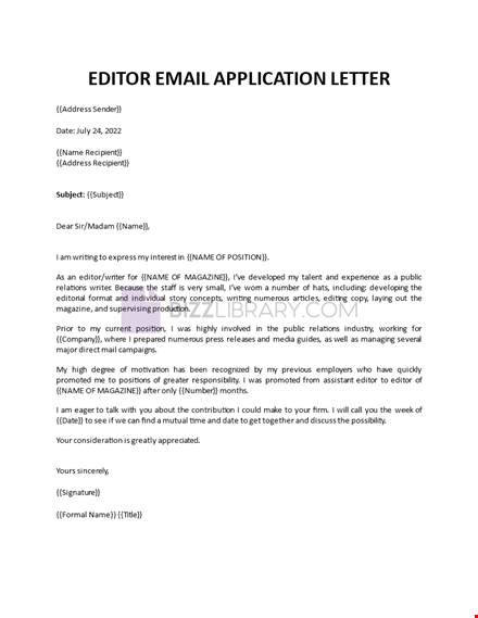 editor email application letter template