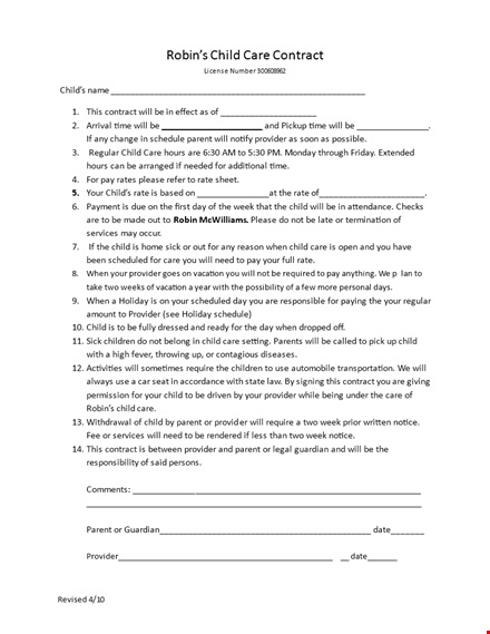daycare contract template for child care providers | simplify the process template