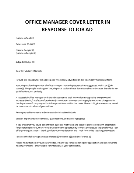 office manager sample cover letter  template