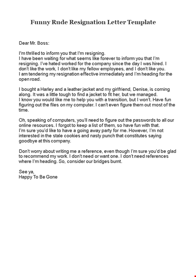 funny rude resignation letter template template