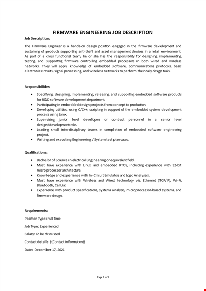 senior firmware engineer job description template