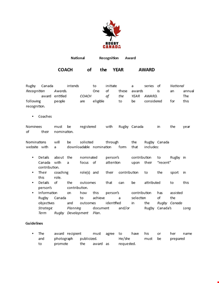 coach of the year award template template