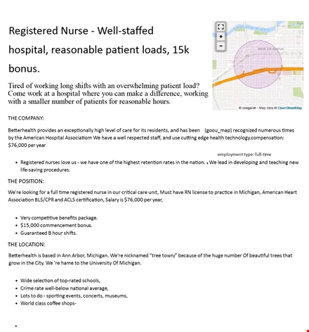 registered nurse job posting: bonus opportunity in hospital for registered nurses template