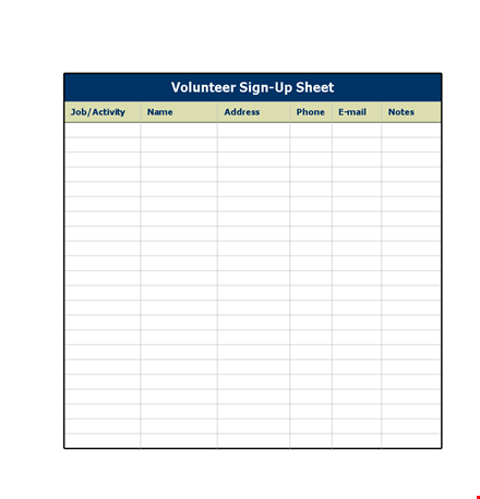 volunteer activity sign up sheet - join now! template