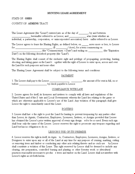 land lease agreement template for hunting template