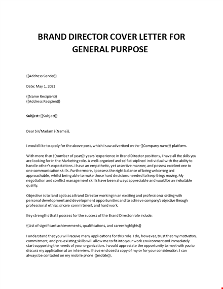 brand director cover letter  template