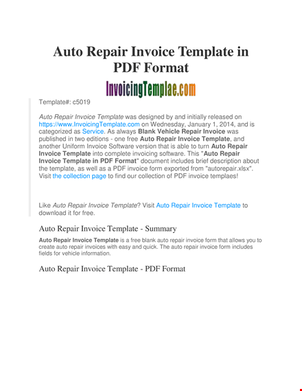 auto repair invoice template - free printable format for repair invoices template