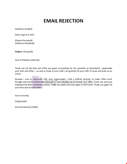 job rejection template template