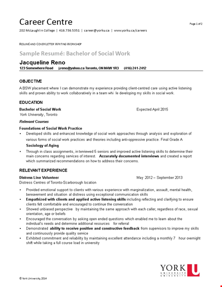 sample social work resume template