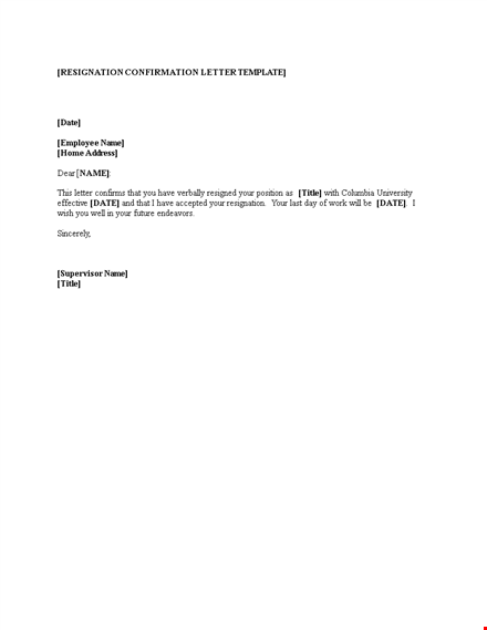 employee resignation confirmation letter template template