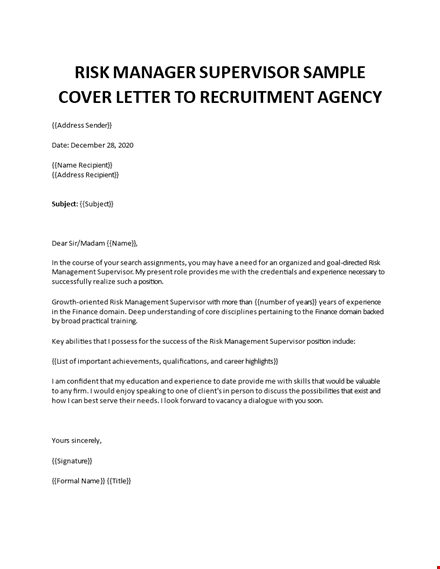 risk management supervisor cover letter  template