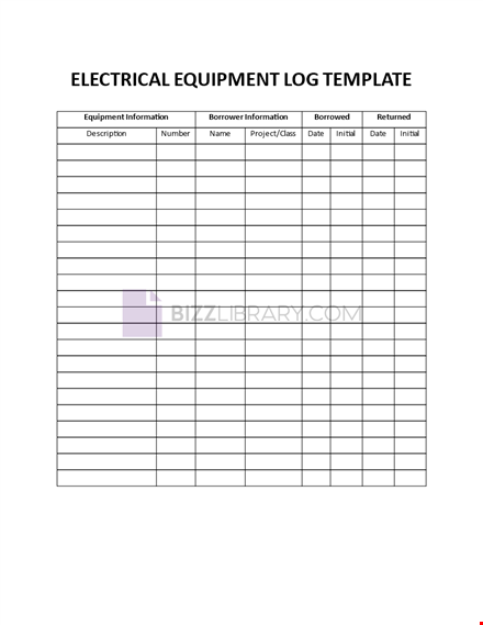 template for the electrical equipment log template