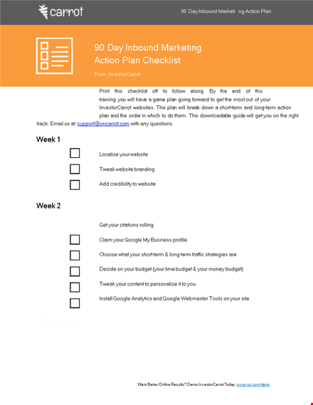 inbound marketing action plan checklist | get started with a short website template