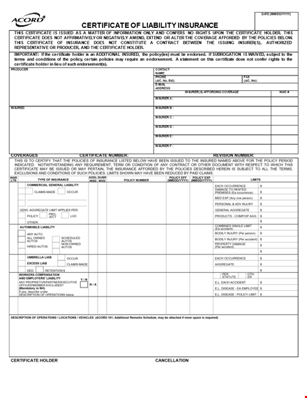 insurance acord form template