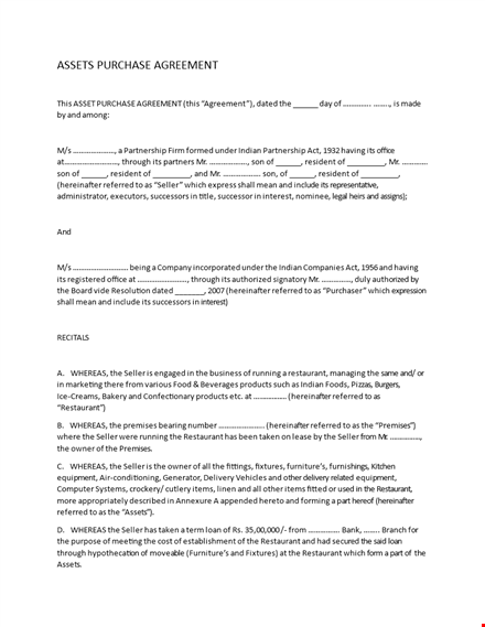 buy or sell assets with our purchase agreement template template