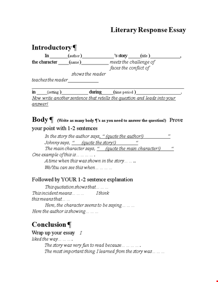 literary response essay: exploring characters, quotes, stories, and authors template