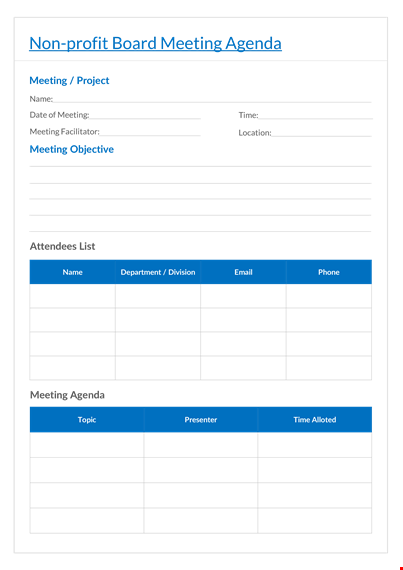 non profit agenda template template