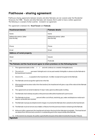 create a harmonious living space: roommate agreement template for tenants and flatmates template