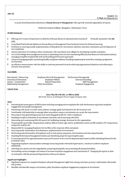 hr manager resume format - employee management tips template
