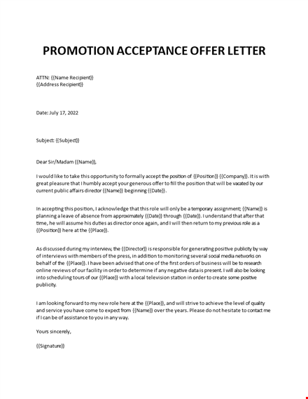 job promotion acceptance letter template
