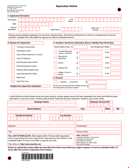 job separation notice template template