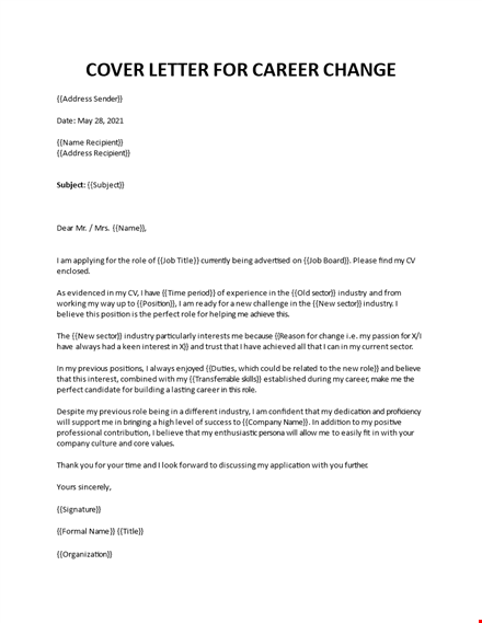 cover letter for career change template