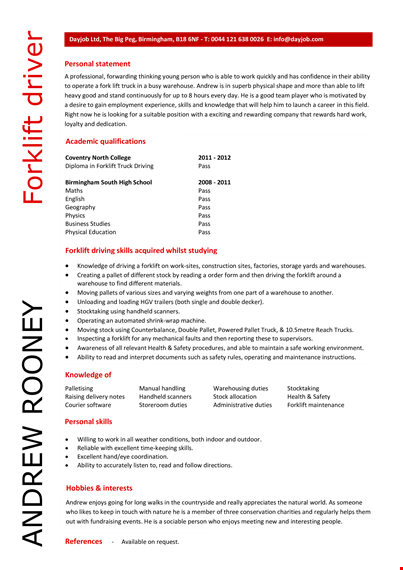 forklift driver warehouse worker resume - skills to land your dayjob template