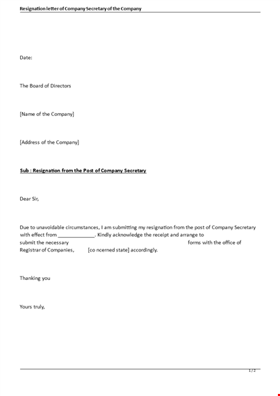 corporate secretary resignation letter template