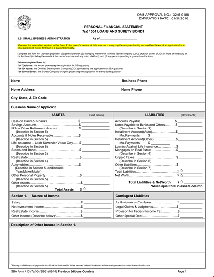 personal financial statement format: how to organize and complete the information in each section template