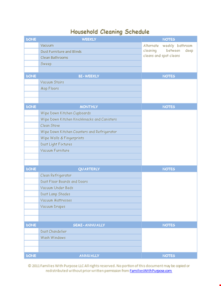 household cleaning schedule template template