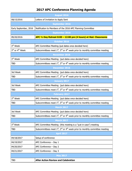 conference planning agenda template