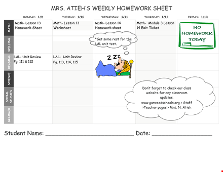 homework lesson sheet - get organized with effective homework sheets! template