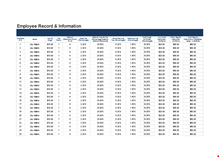 payroll template - federal, percentage | adams template