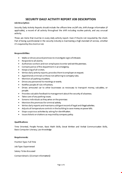 security daily activity report job description template