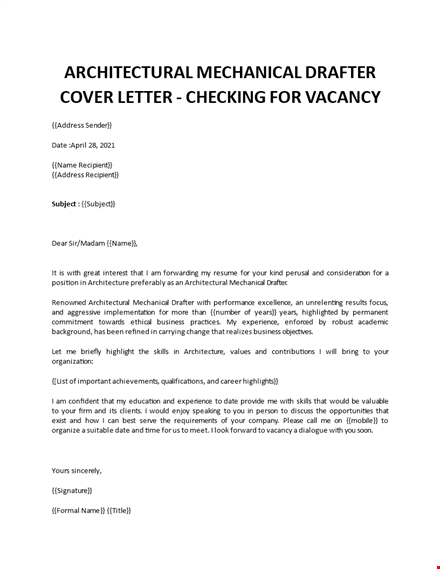 cover letter for architectural draughtsman template