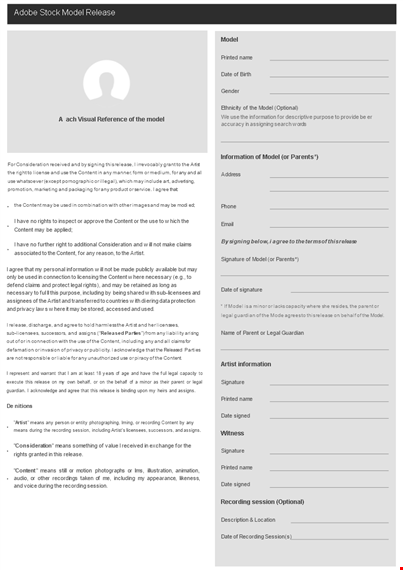sign our model release form to protect your content & artistry template