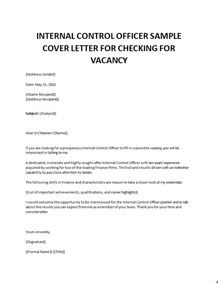 internal control officer cover letter template