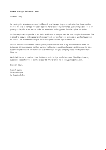 district manager reference letter template template