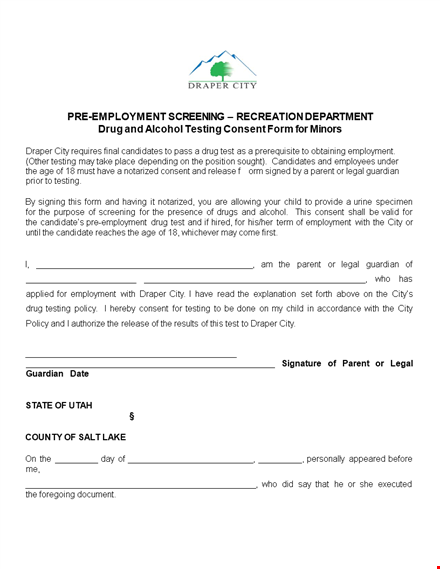 consent for employment drug testing - employee drug test form template