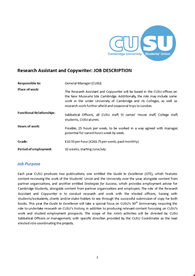 research assistant copywriter job description template